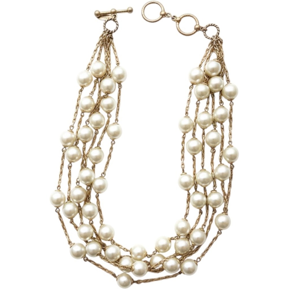 St. Thomas Faux Pearl Necklace Women  Cream Gold Good Multi-Strand Vintage